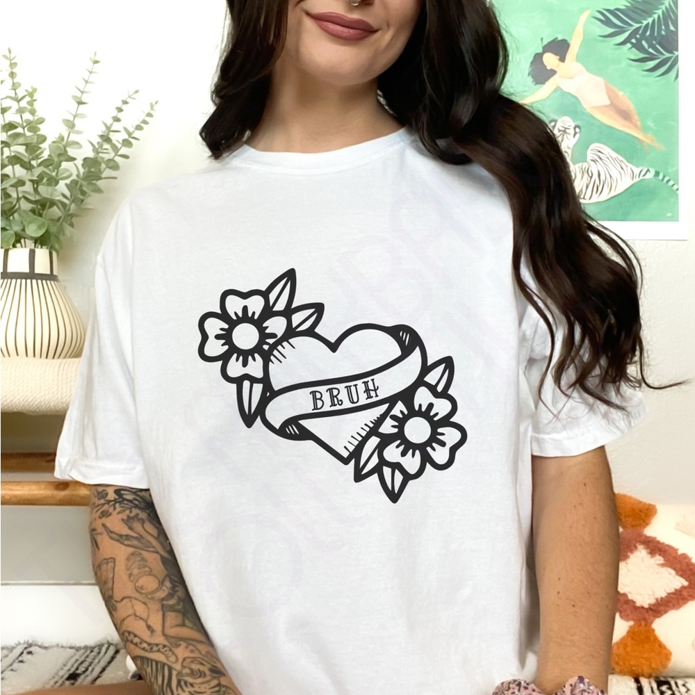 Comfort Colors Tattoo Flash Art Bruh Heart Graphic Tee Shirt